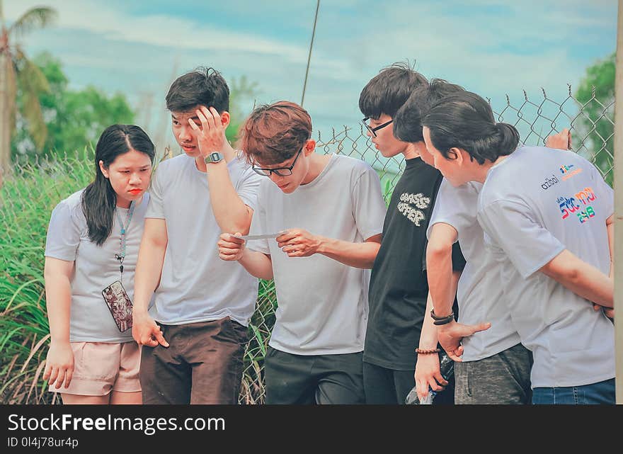 Five Men and 1 Women Wearing Crew-neck T-shirts at Daytime