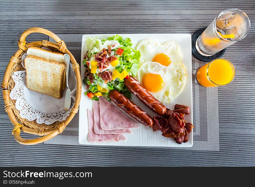 American Breakfast Is Foods With Health Benefits On Table.