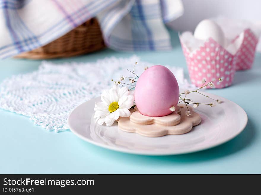 A festive Easter table, a light morning, a traditional Christian festive breakfast.