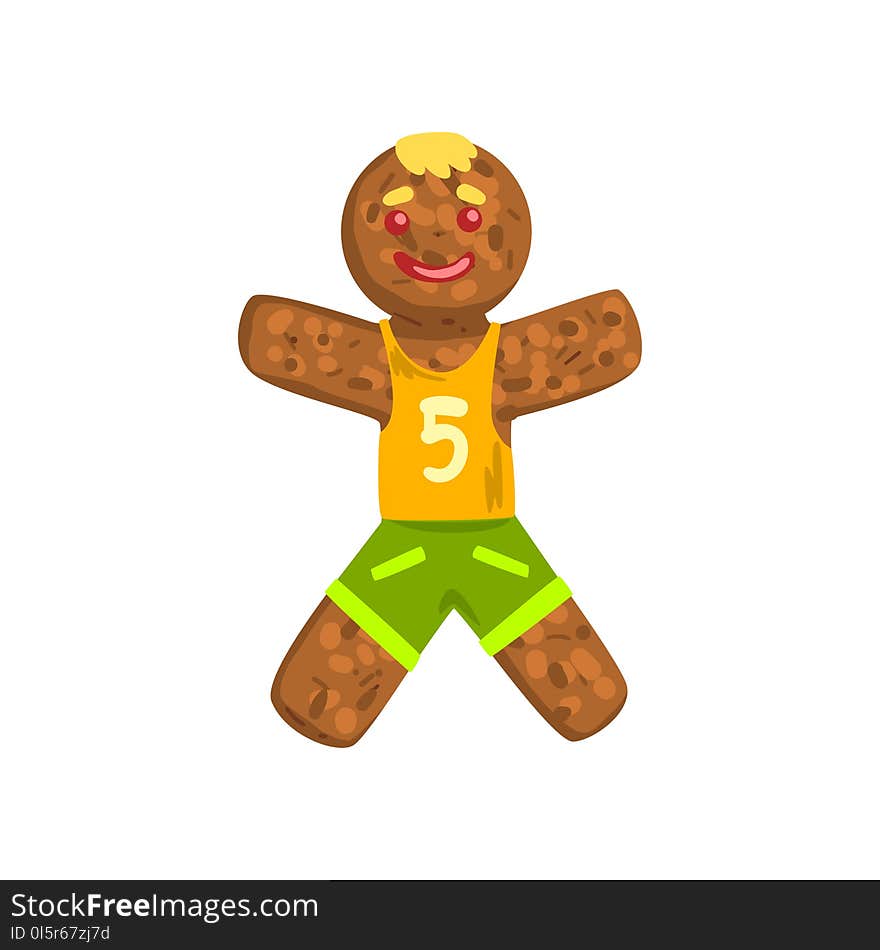 Gingerbread man in costume of soccer player, Christmas character with funny face vector Illustration on a white