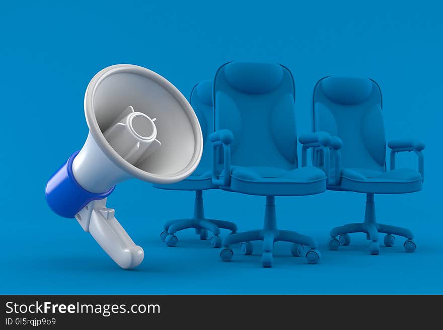 Business background with megaphone in blue color. 3d illustration