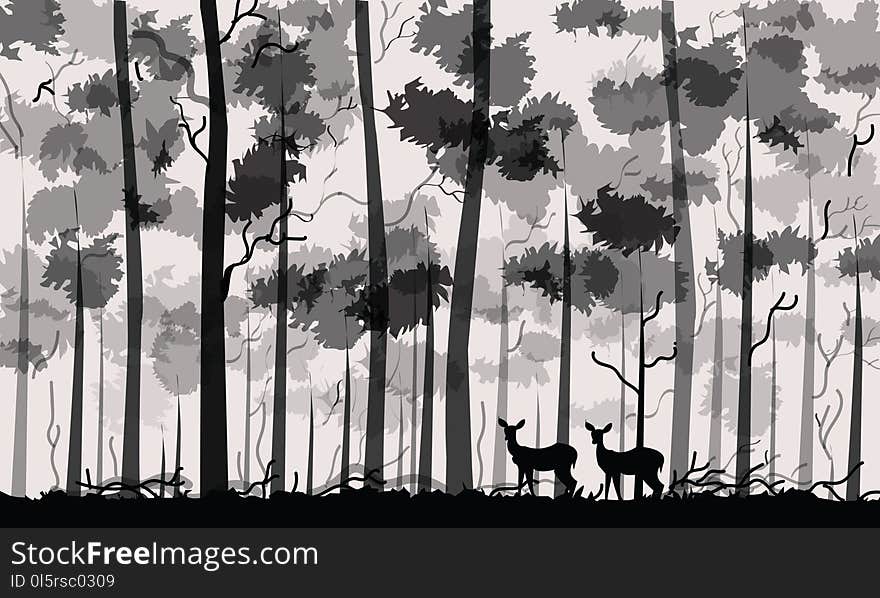 Two deer at huge forest