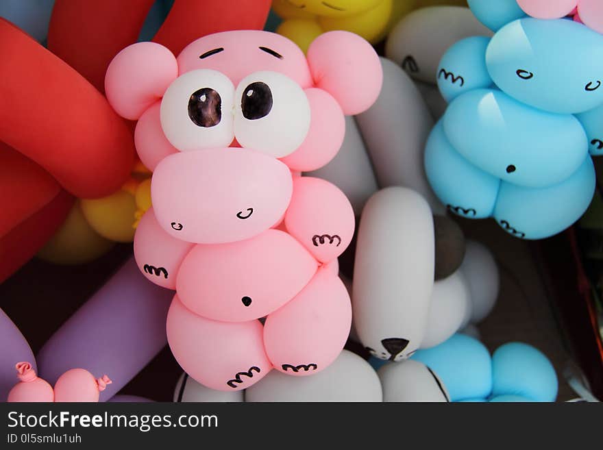 Pink hippo is made by balloon, party kids art. Pink hippo is made by balloon, party kids art