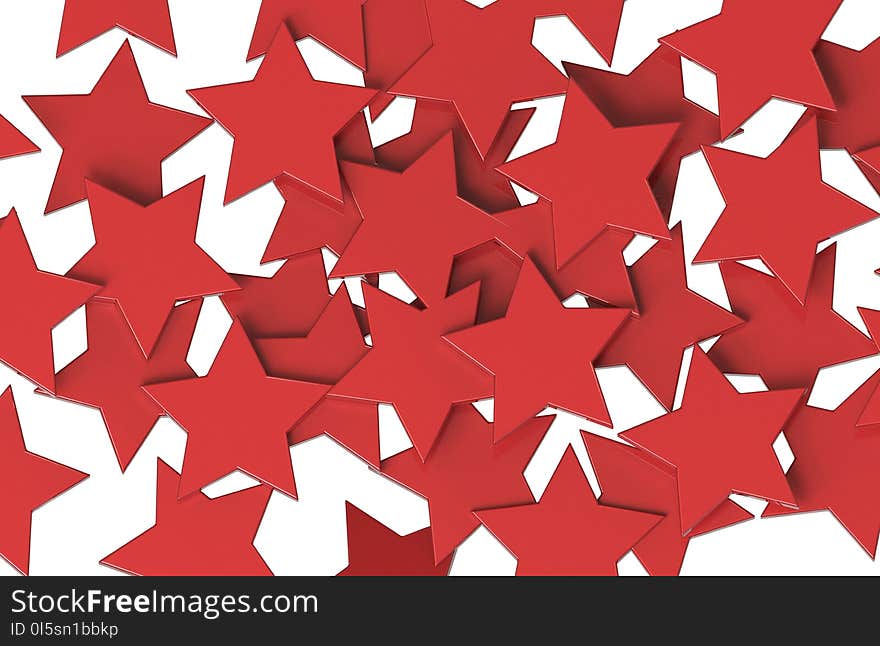 RED Stars pattern isolated on white background. 3D rendering.