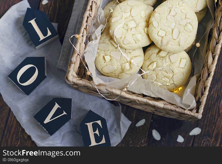 White Chocolate and Almond Cookies, Freshly Baked Cookies