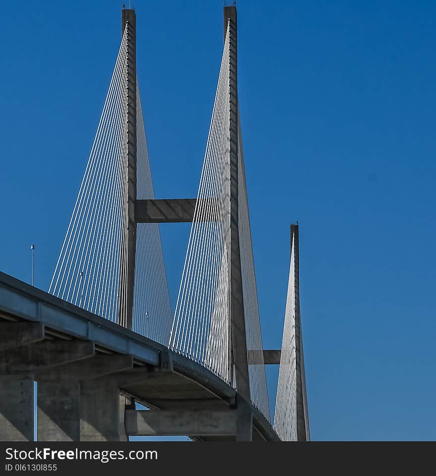 A view of the cables of the suspension bridge over the Brunswick River to Jekyll Island, Georgia. A view of the cables of the suspension bridge over the Brunswick River to Jekyll Island, Georgia