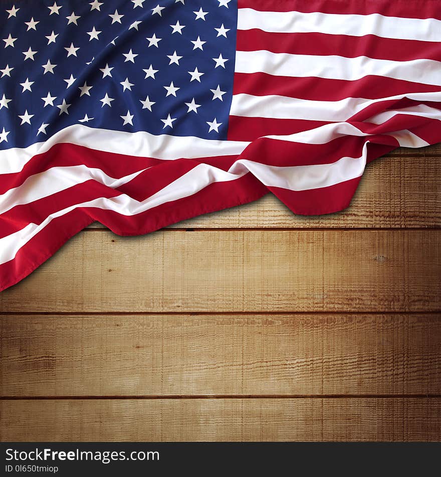 American flag and wooden boards. American flag and wooden boards