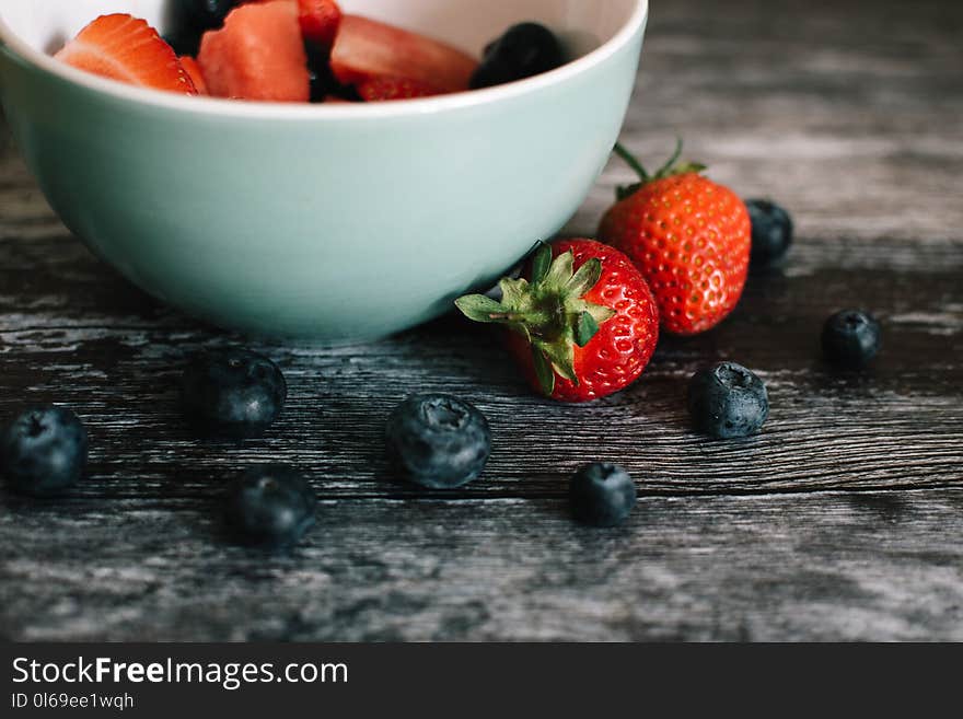 Strawberry Fruits and White Ceramic Bowl