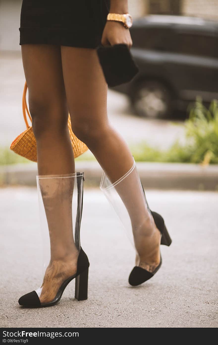 Woman Wearing Clear Plastic Heels