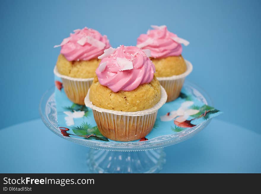 Three Cupcake With Pink Icing