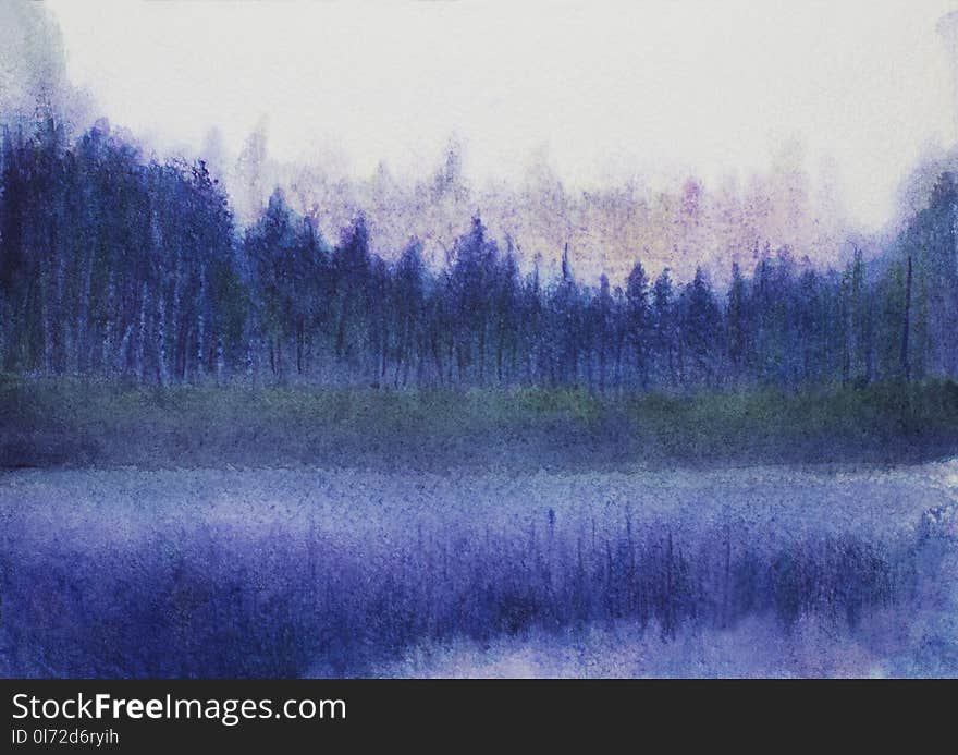 Twilight and fog over the lake