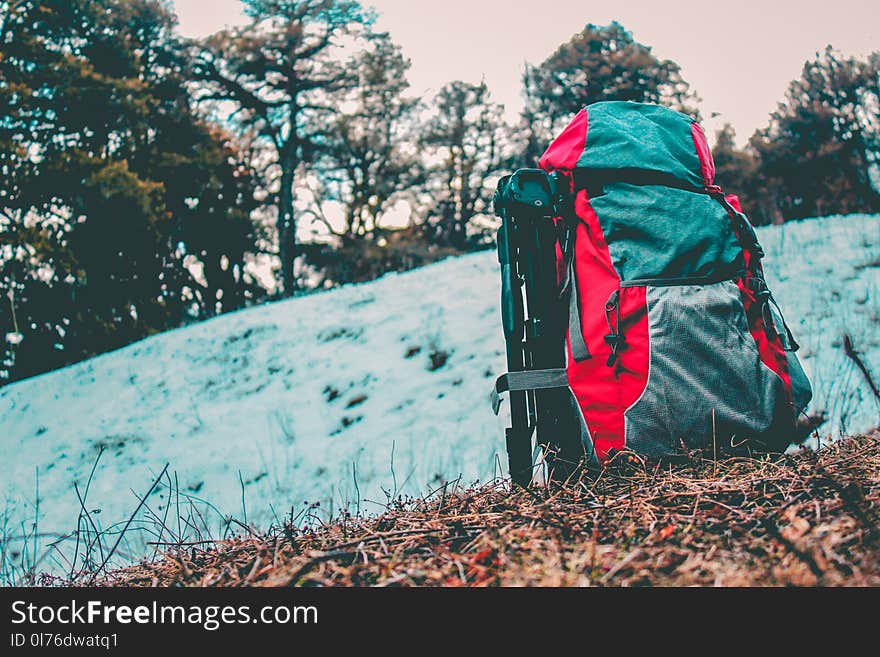 Gray and Red Hiking Backpack