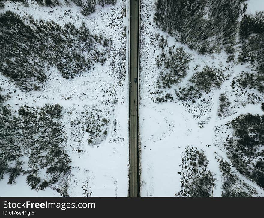 Aerial Photo of Gray Concrete Road during Winter