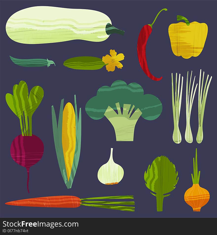 Set of vegetables. Vector illustration of healthy food design on the topic of vegetarianism and farm fair. Vegan menu