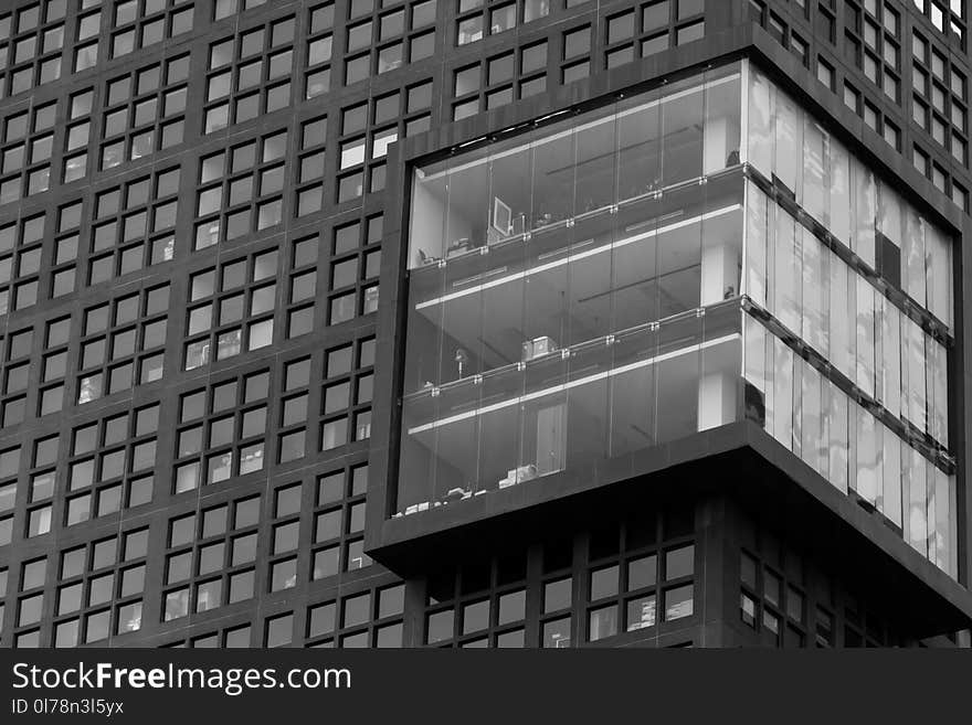 Modern building facade pattern in black and white