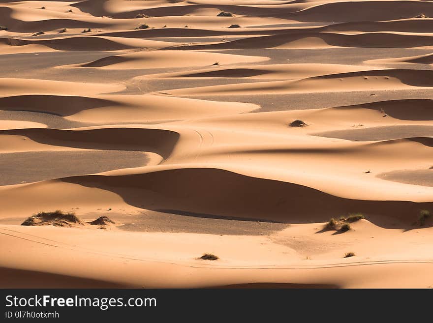 Big Dune With Steps And Blue Sky After Sunrise In Sahara