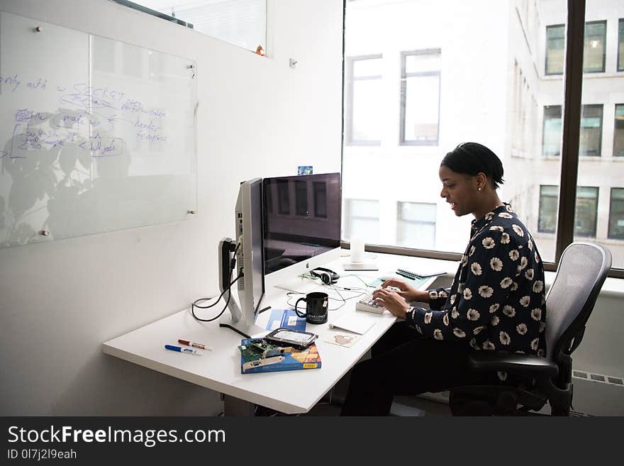 Woman Sitting in Front of Computer Monitor