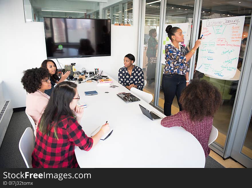 Six Woman Standing and Siting Inside the Room