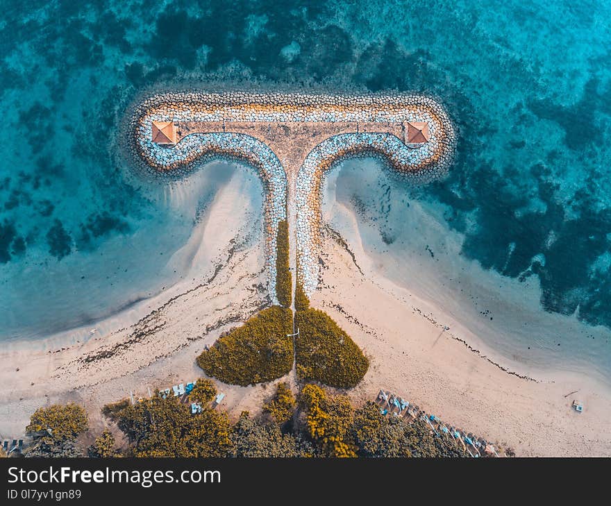 Aerial View of T-shaped Island