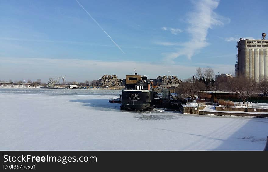 Waterway, Water, Winter, Snow