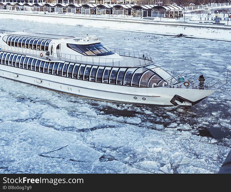 White Cruise Ship on icy Water