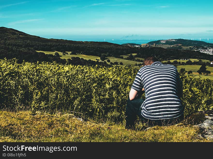 Person Sitting on Grass Field