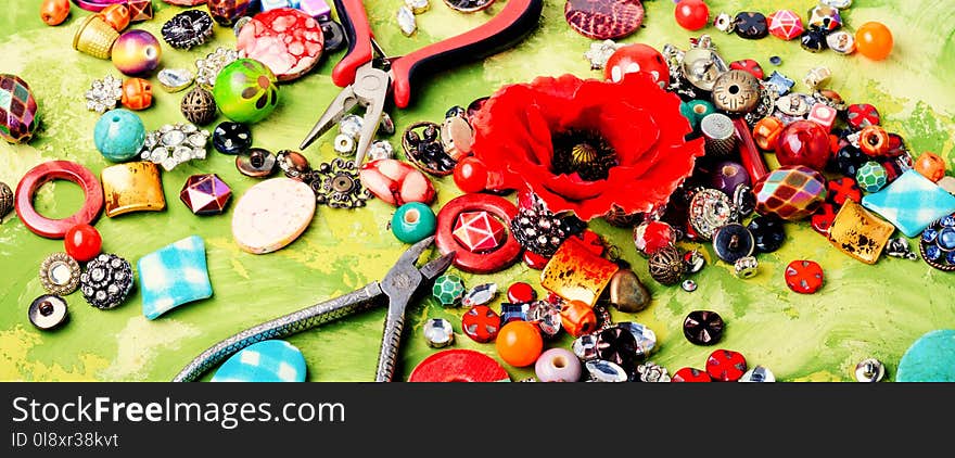 Beads, colorful beads for needlework and poppy.Fashion jewelry. Beads, colorful beads for needlework and poppy.Fashion jewelry