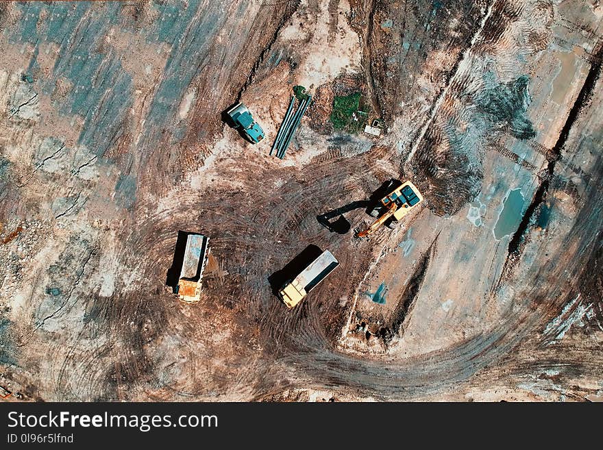 Bird&#x27;s Eye View Photo Of Heavy Equipment On Construction Site