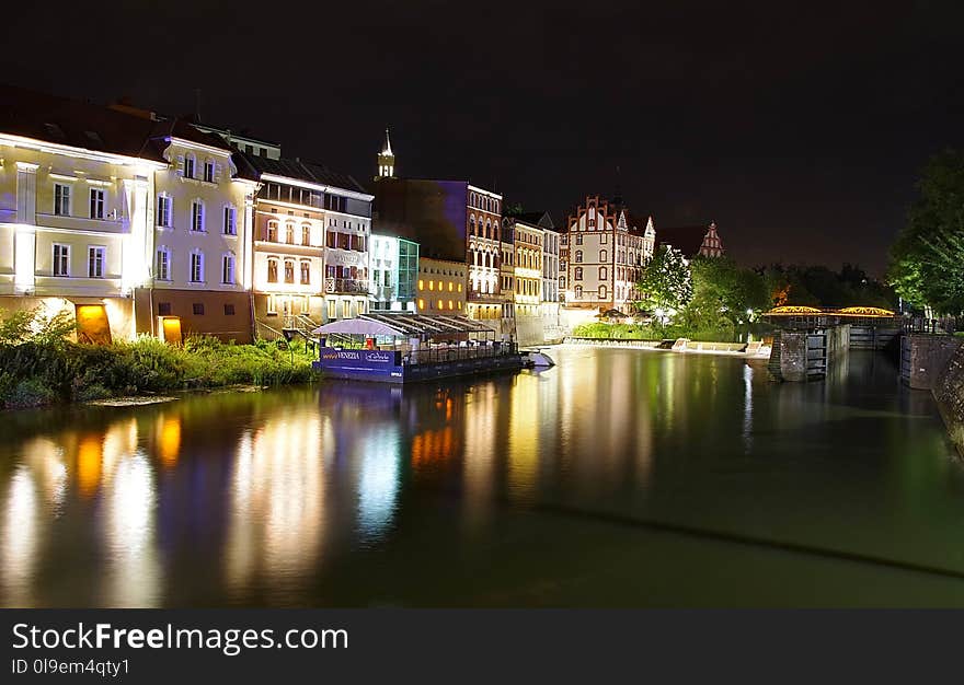 Reflection, Waterway, Night, Water