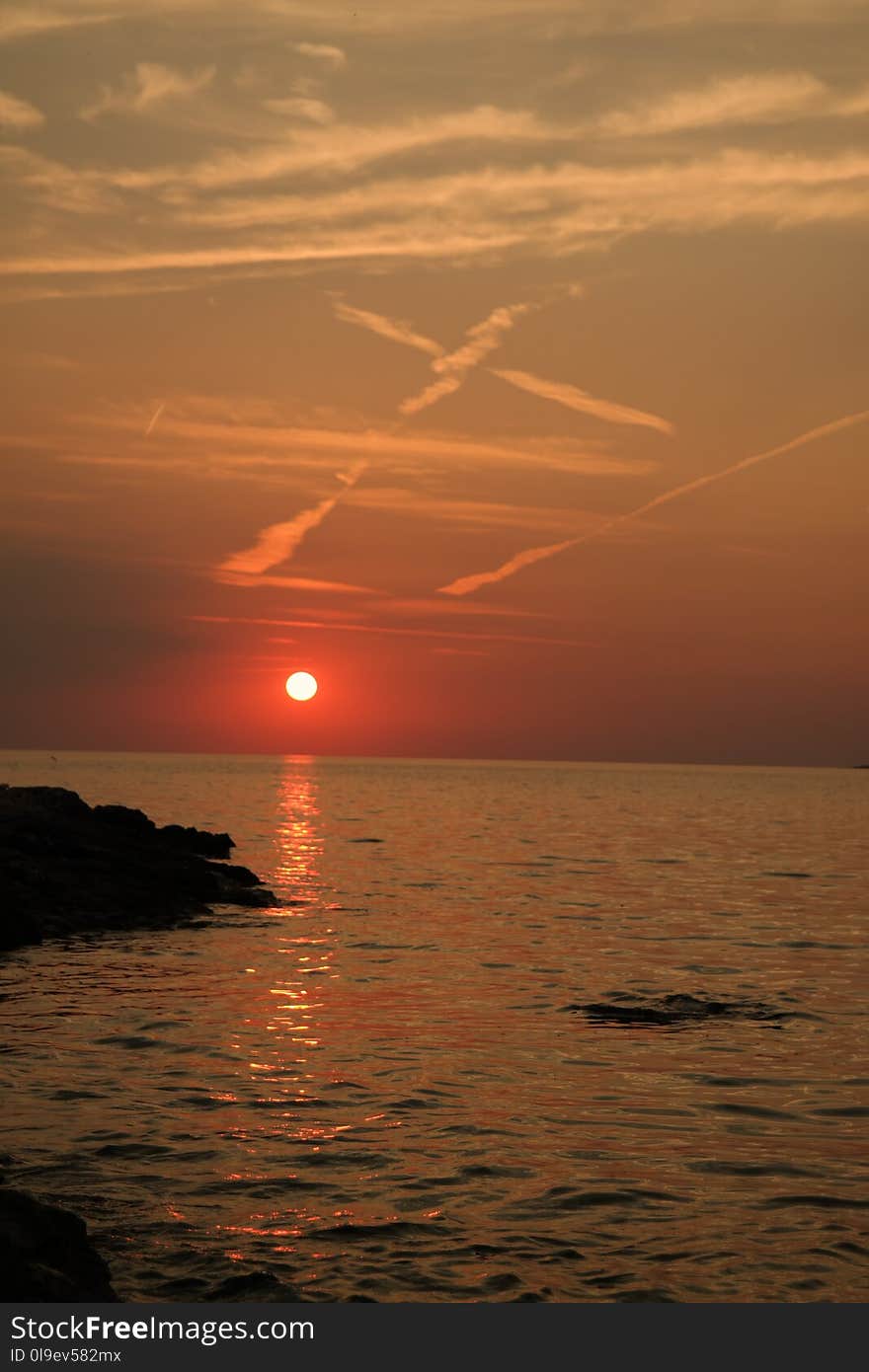 Horizon, Sunset, Sea, Afterglow