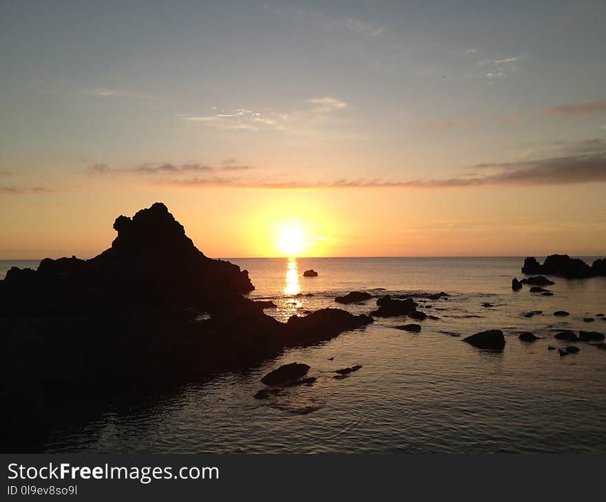 Sea, Sky, Horizon, Sunrise