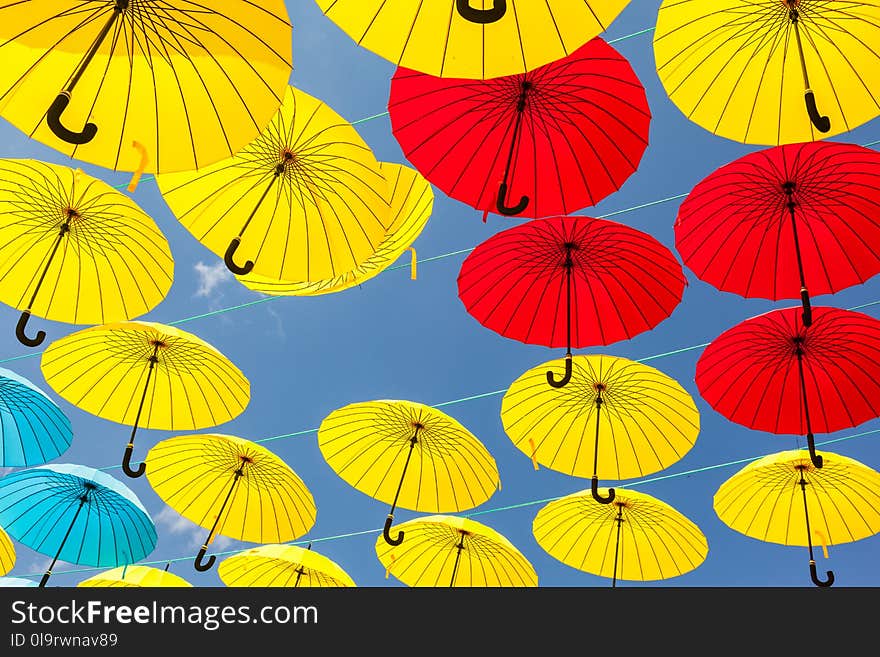 Background colorful umbrella street decoration