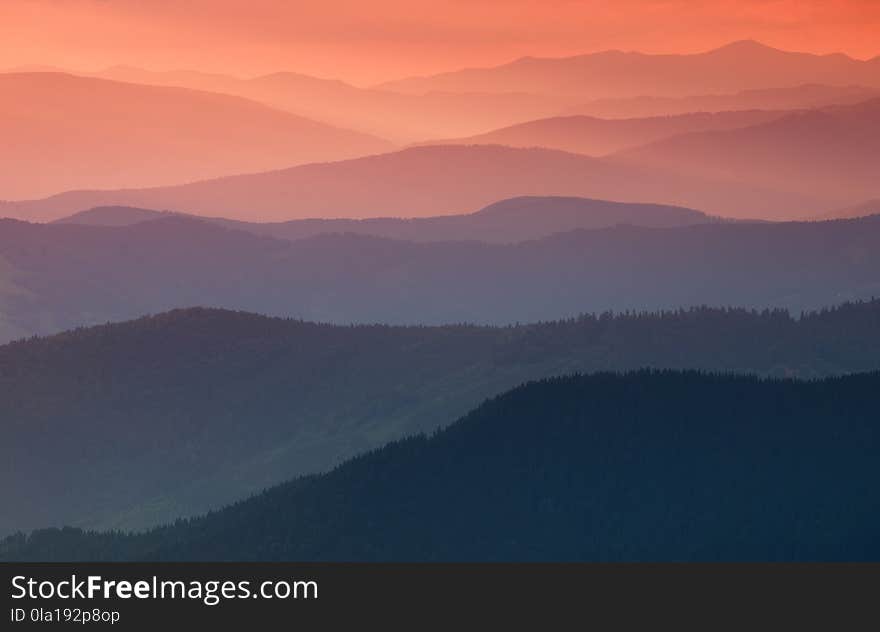 Hills lines during sunrise at the summer. Beautiful natural landscape. Hills lines during sunrise at the summer. Beautiful natural landscape