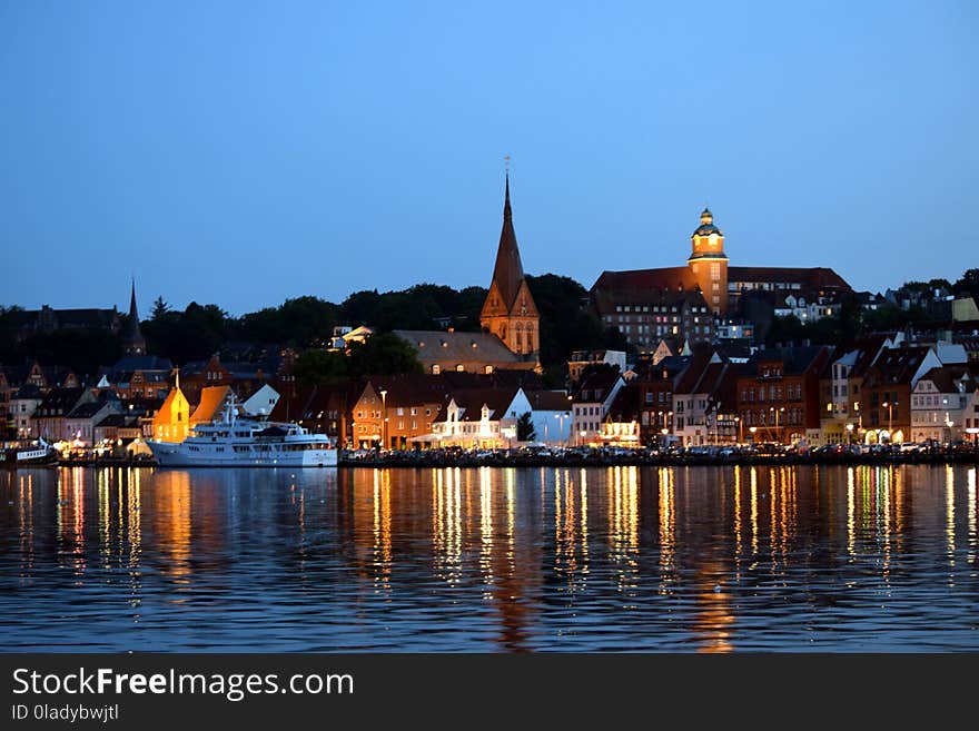 Reflection, Waterway, City, Town