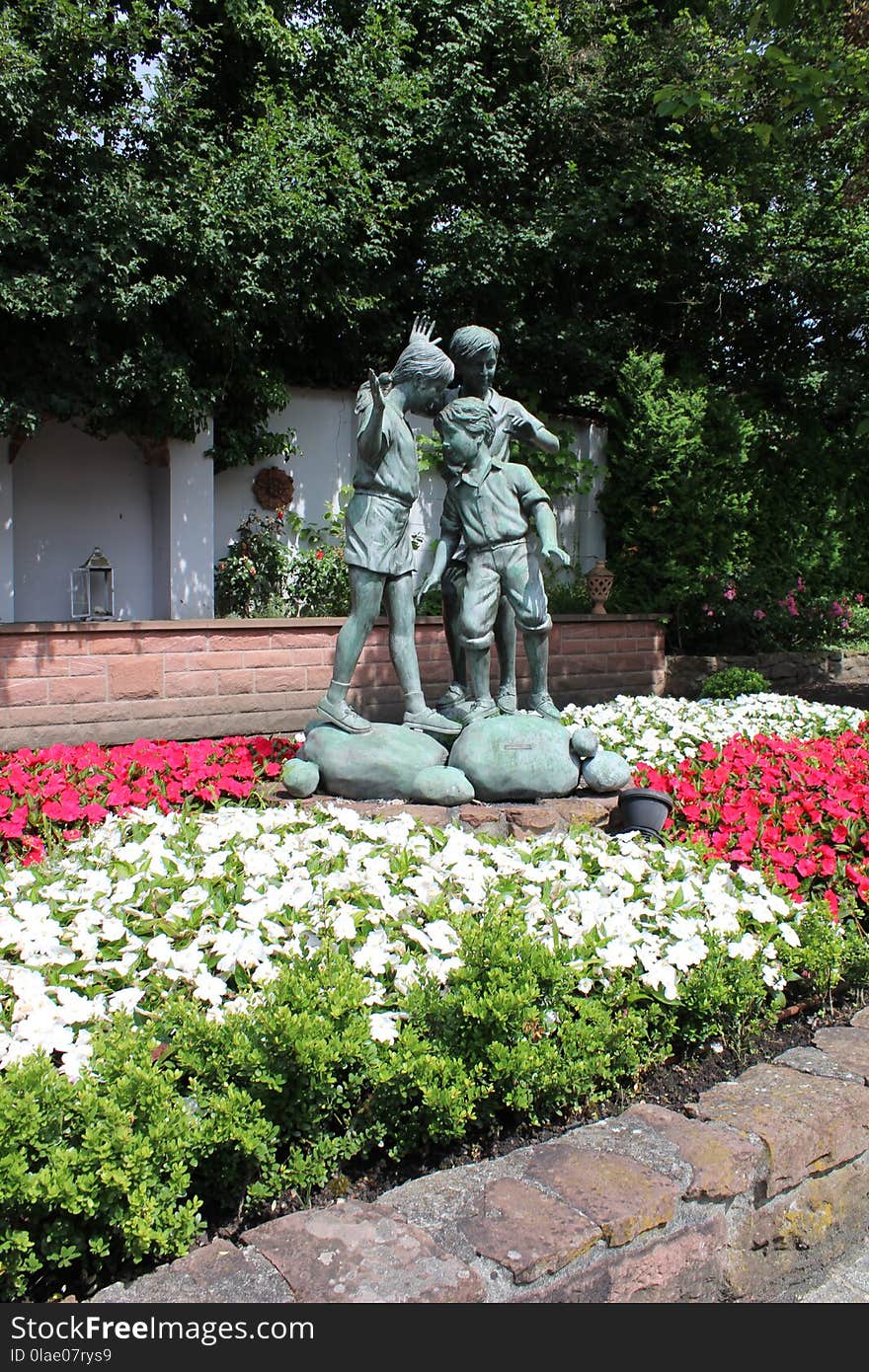 Statue, Garden, Flower, Plant