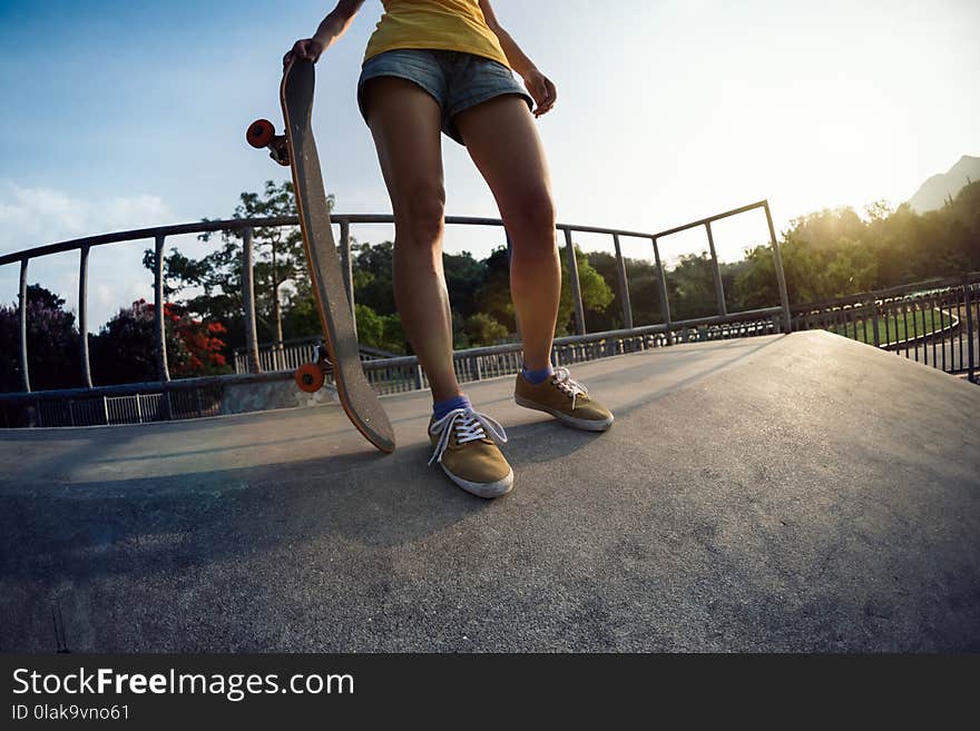 Skateboarding on skatepark ramp