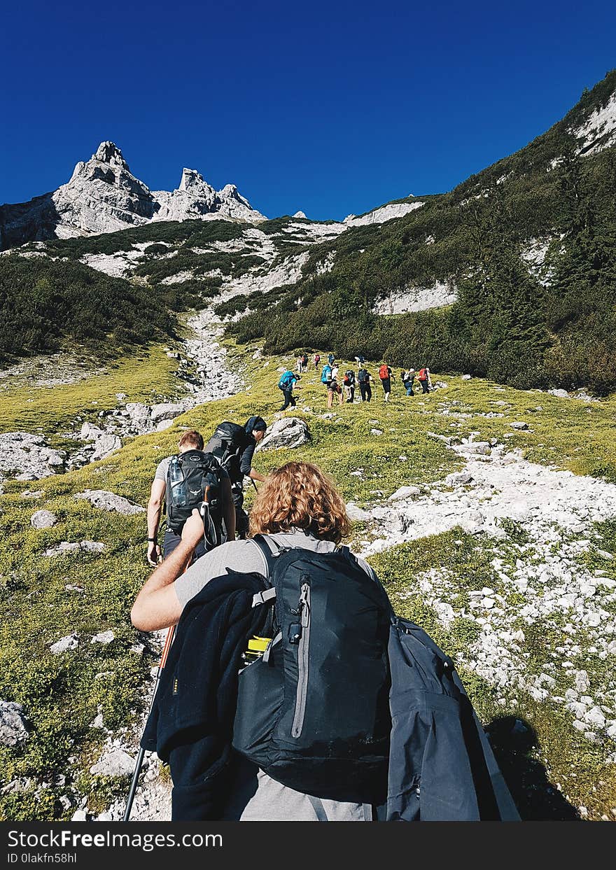 Group People Hiking on Hill