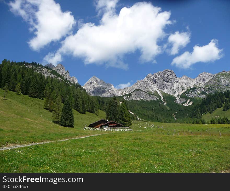 Mountainous Landforms, Mountain Range, Sky, Grassland