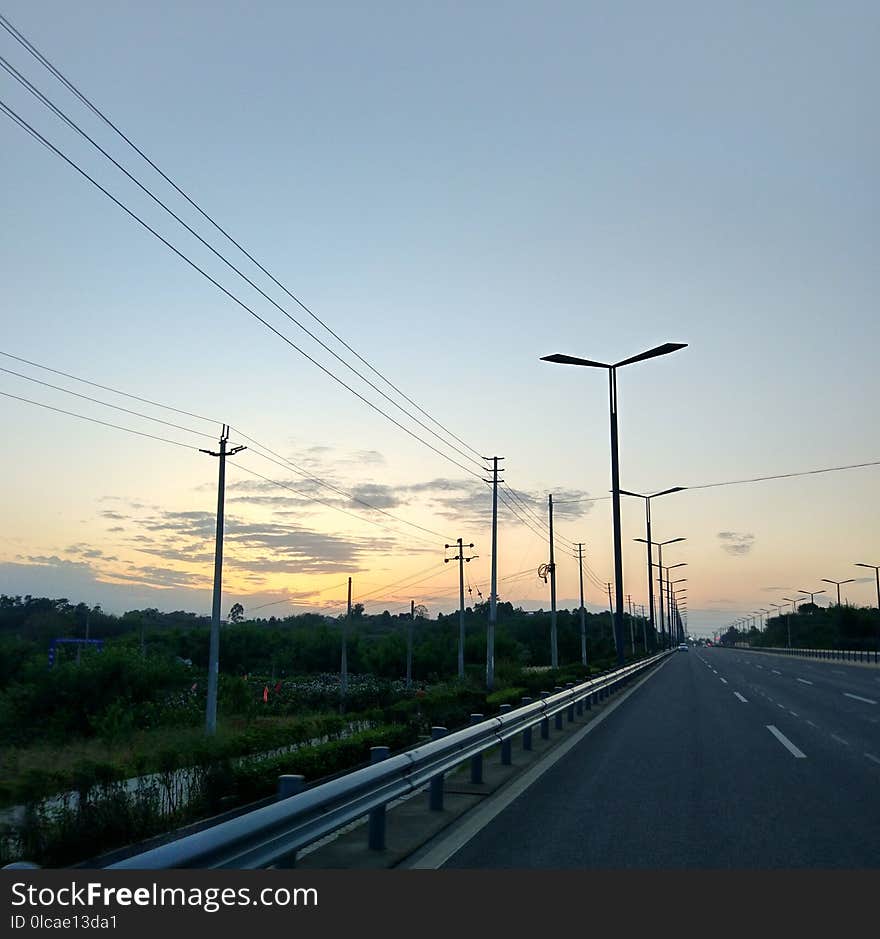 Road, Sky, Highway, Overhead Power Line