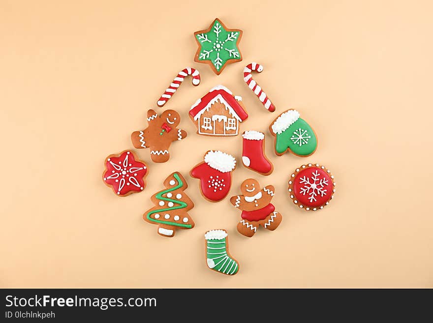 Christmas tree shape made of tasty homemade cookies