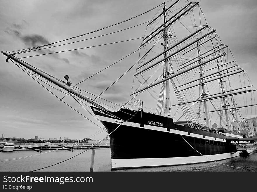 Sailing Ship, Tall Ship, Ship, Black And White