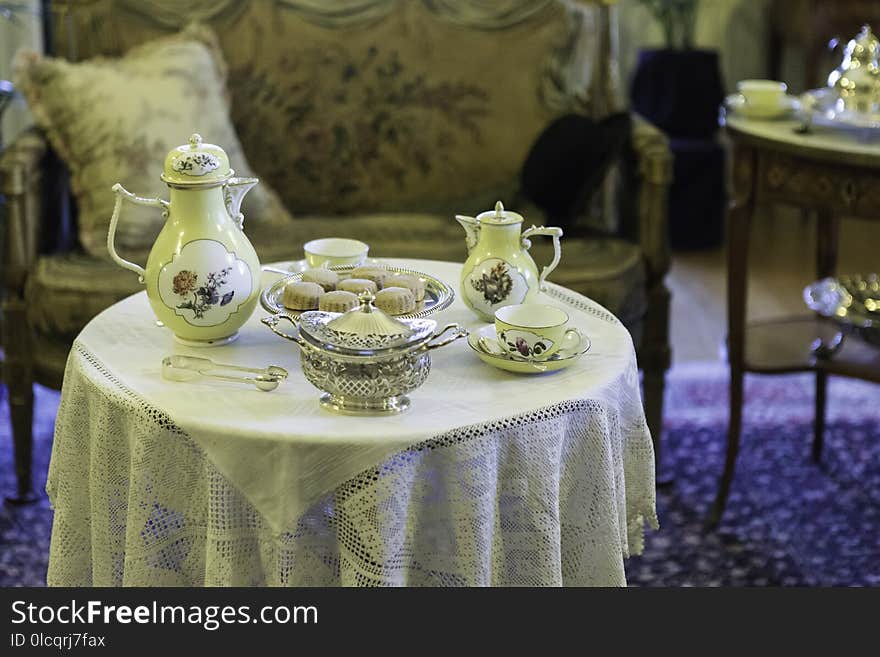 Tablecloth, Yellow, Table, Furniture