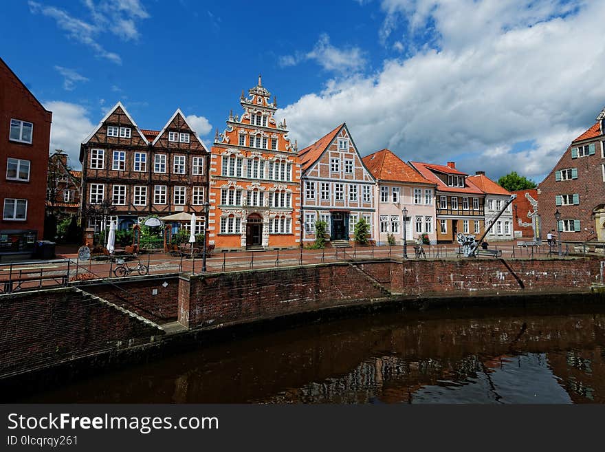 Waterway, Reflection, Town, Water