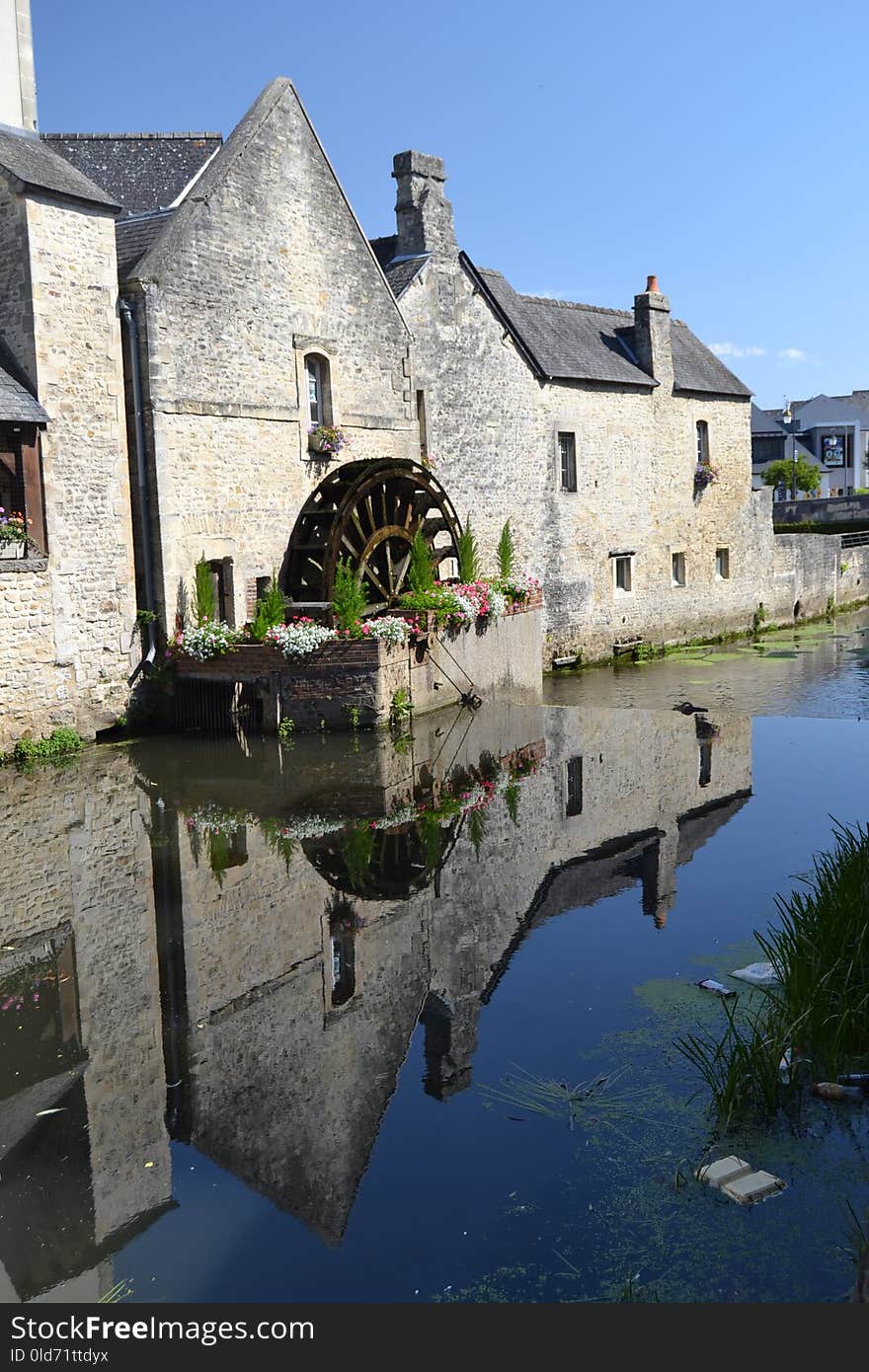 Waterway, Reflection, Water, Town