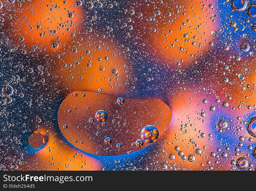 Abstract colorful Background Oil in Water surface Foam of Soap with Bubbles macro shot close-up