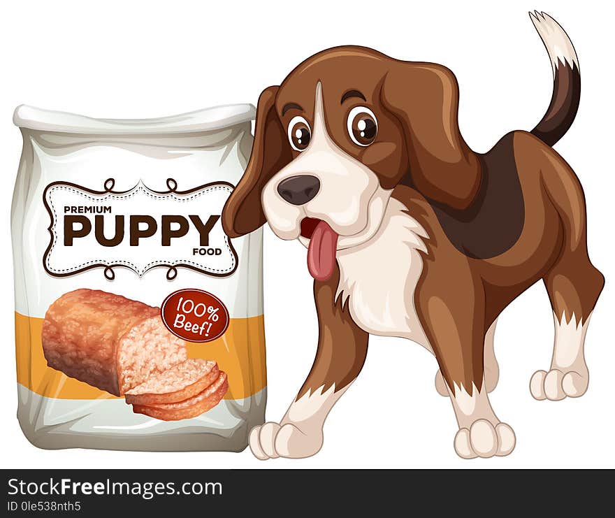 A Dog and Food on White Background