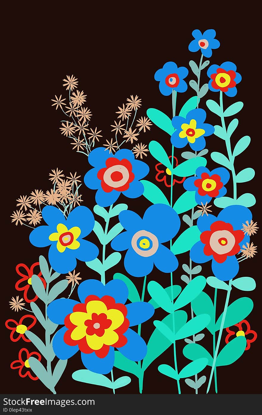 Hand drawn flat floral cut paper look graphic design for covers, posters, background, garden scene spring and summer