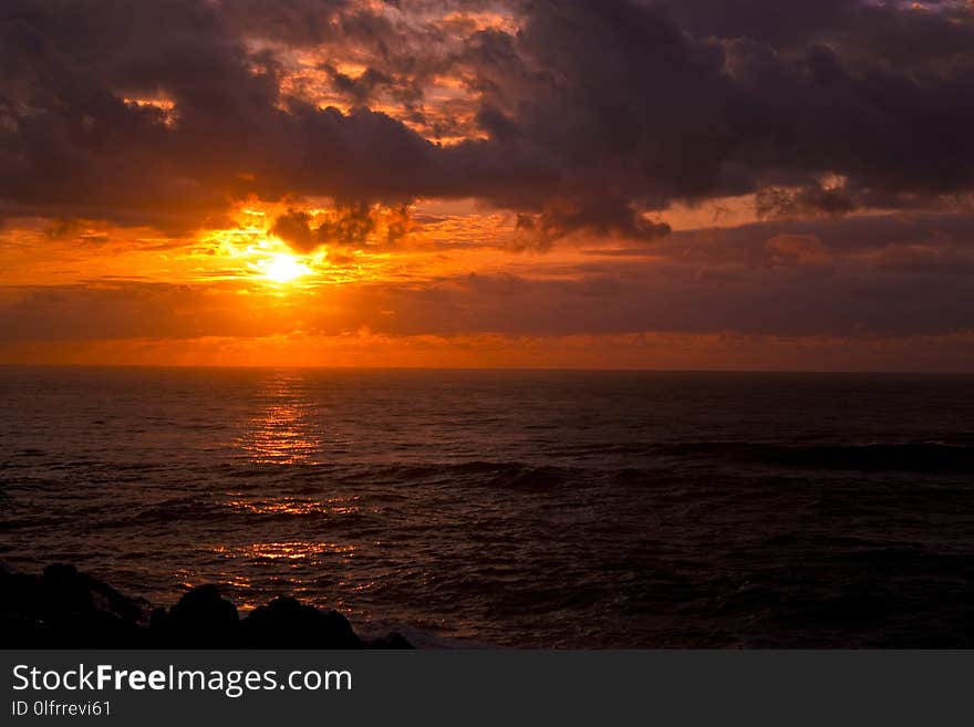 Horizon, Sky, Afterglow, Sea