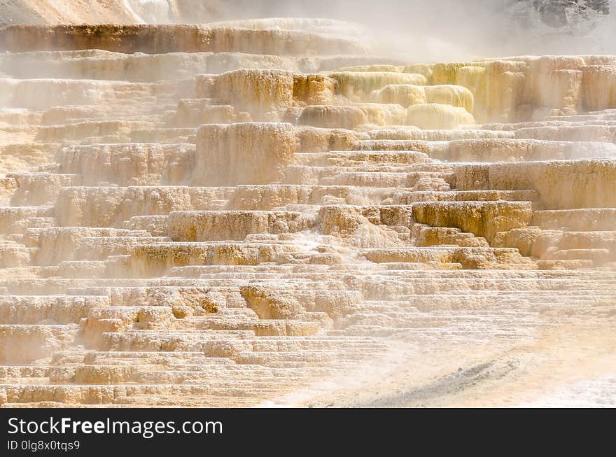 Thermal springs at mammoth hot springs in Wyoming