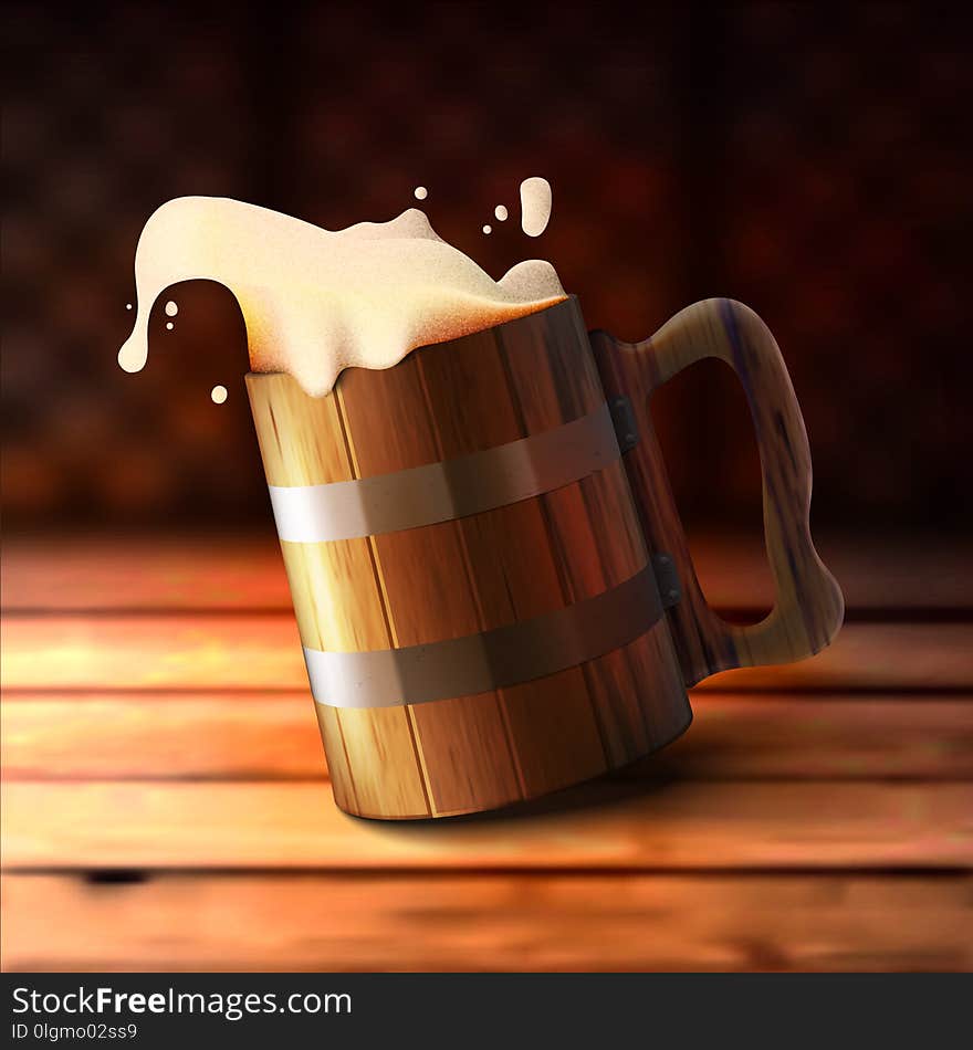 Realistic wooden old beer mug